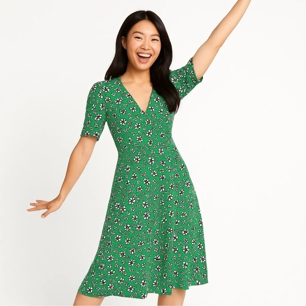 TOPSHOP Bright Green with White Floral Print Dress Size 6 - Picture 1 of 8